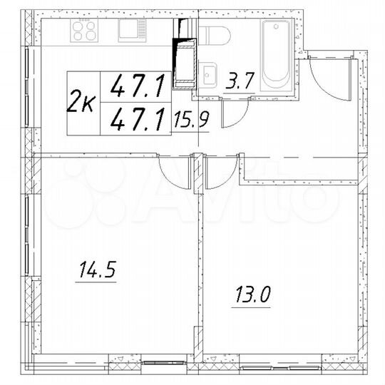 2-к. квартира, 47,1 м², 4/16 эт.