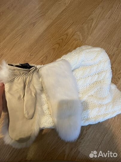 Варежки натуральная кожа и снуд