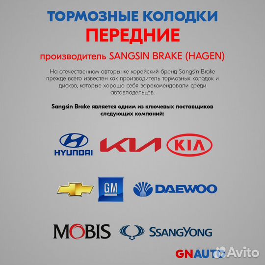 Тормозные колодки передние GP1620 Sangsin Brake