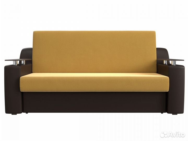 Диван прямой аккордеон Сенатор 140, микровельвет, желтый, коричневый
