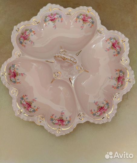 Менажница розовый фарфор/блюдо/чайник/чашка