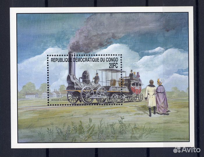 Марки. Паровозы. Поезда. Локомотивы. Конго 2001