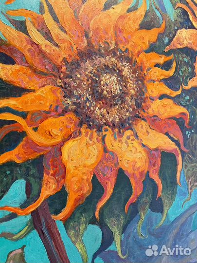 Картина маслом ручная работа Подсолнухи 100*120