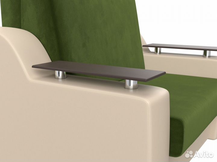 Диван прямой аккордеон Сенатор 100, микровельвет, экокожа, зеленый, бежевый