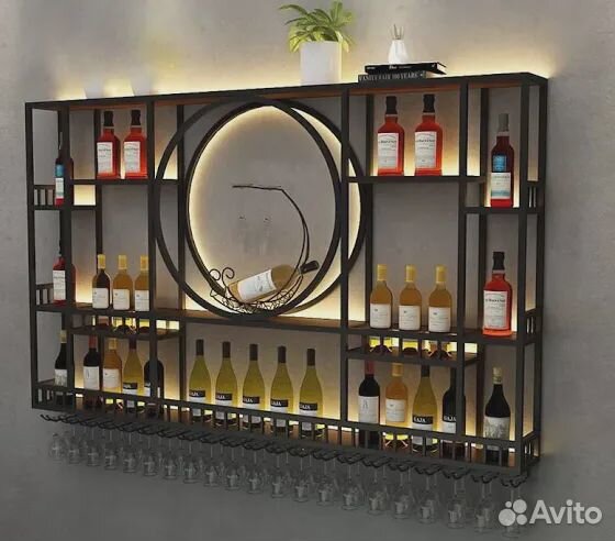 Кухонная полка, домашний бар, дерево и металл