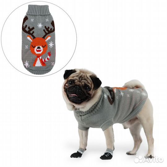 Свитер 'Олень на сером', 3XL (дс 46, ош 46, ог 38