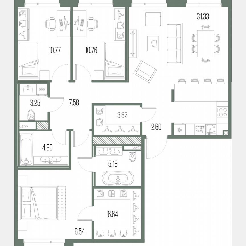 3-к. квартира, 103,3 м², 2/10 эт.