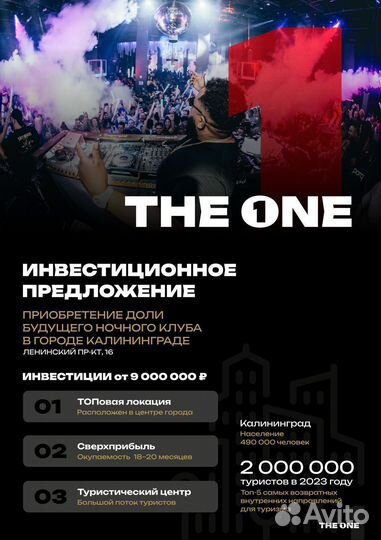 Доля в ночном клубе THE ONE