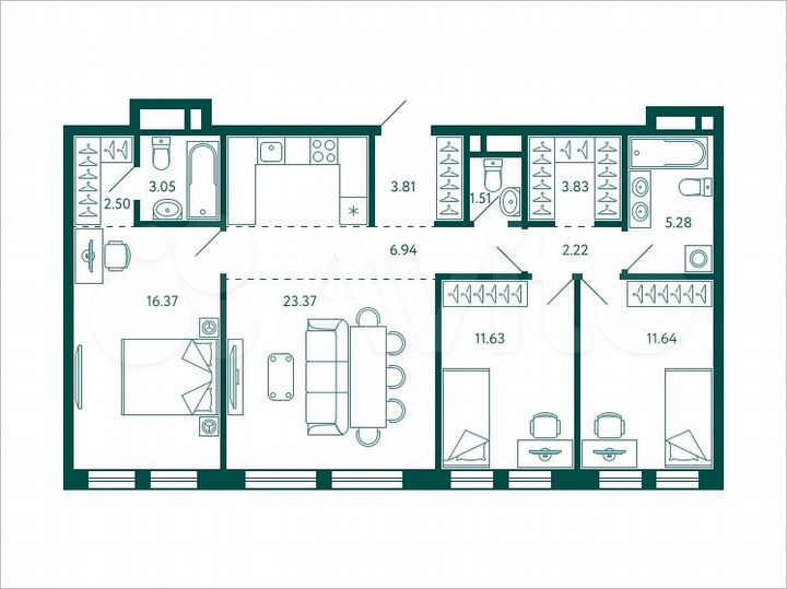 3-к. квартира, 92,2 м², 8/28 эт.