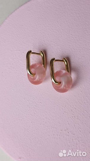 Золотые серьги с розовым турмалином