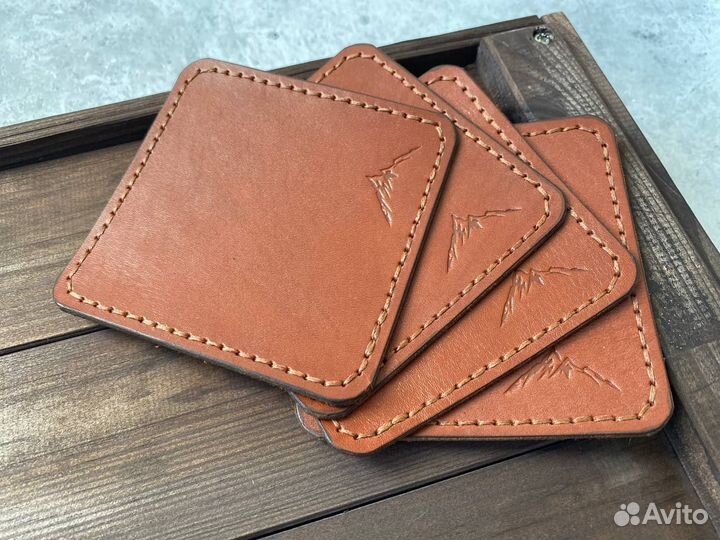 Подставки под бокалы из коричневой юфти (4 шт)