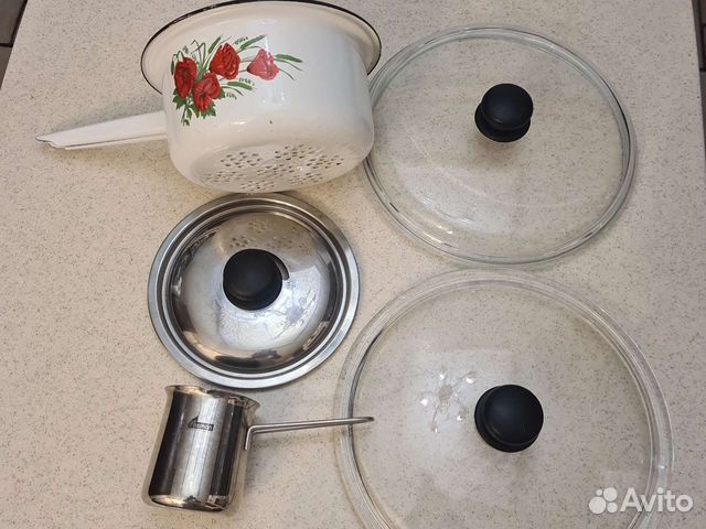 Крышки для кастрюль и сковородок, дуршлаг, турка