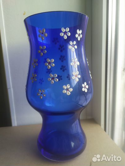 Ваза цветное кобальтовое стекло СССР Дядьково