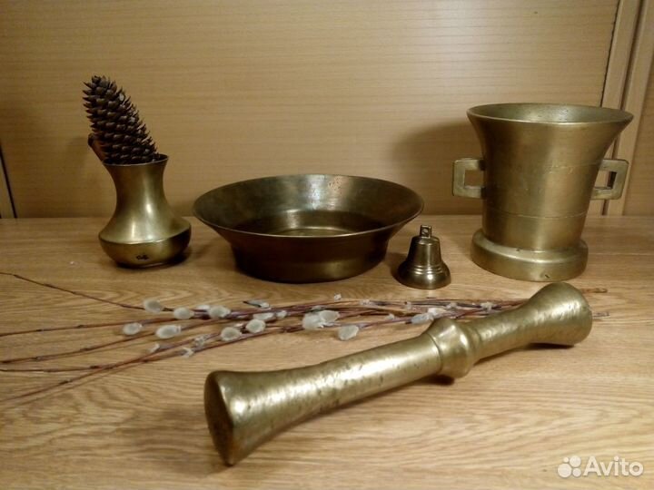 Посуда из латуни.Cтупка.Турка.Колокольчик.Декор