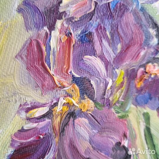 Ирисы цветы картина маслом миниатюра с цветами
