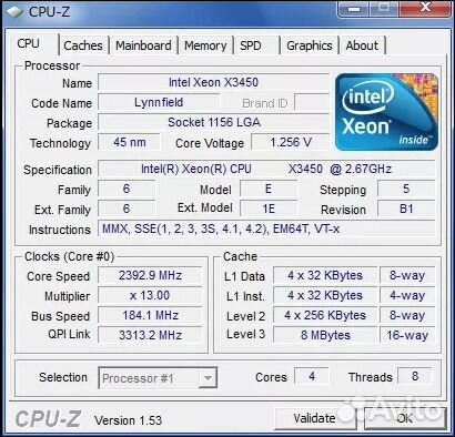 Xeon x3450 3.2GHz 8M 4 ядра 8 потоков LGA1156