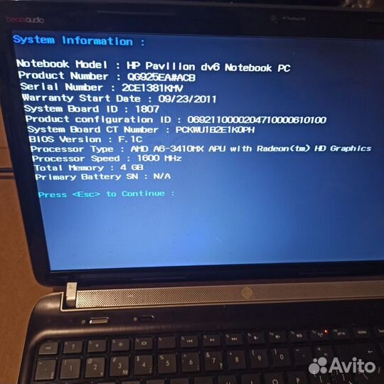 Ноутбук hp pavilion dv6 dv6-6b03er dv6-6000