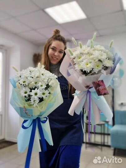 Букеты хризантем в авторском оформлении