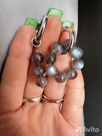 Серьги из лабрадорита ассиметричные