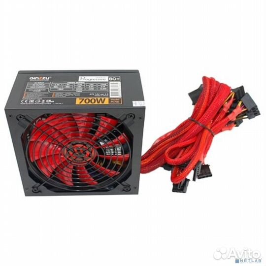 Ginzzu PC700 14CM(Red) 80+ black,apfc,24+4p,2 PCI-E(6+2), 7*SATA, 4*IDE,оплетка, кабель питания,цвет