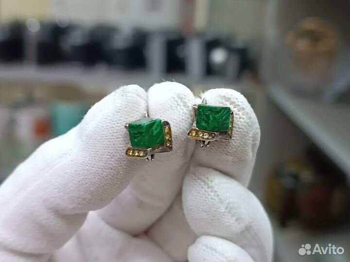Винтажные Серьги Jenavi Малахит Серебрение Женави