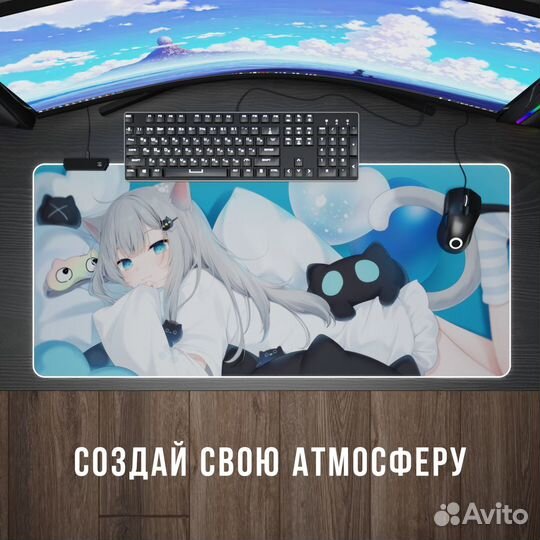 Аниме 3 Игровой коврик для мыши и клавиатуры с RGB