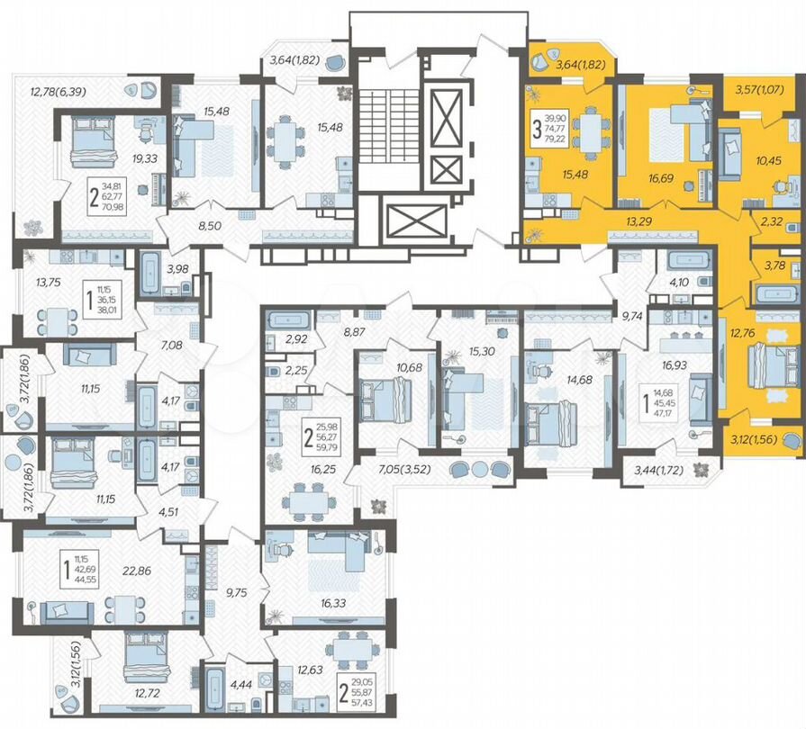 3-к. квартира, 79,2 м², 3/23 эт.