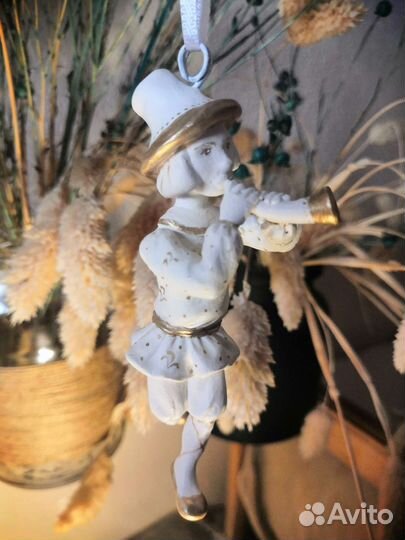 Игрушка новогодняя на ёлку скоморох с дудкой