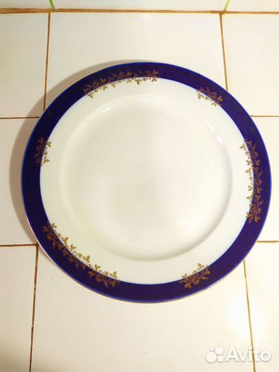 Блюдо Дулево кобальт Золотая роза большое