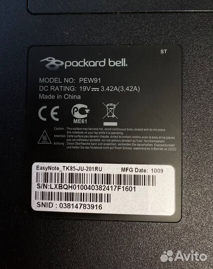 Ноутбук Packard Bell PEW91
