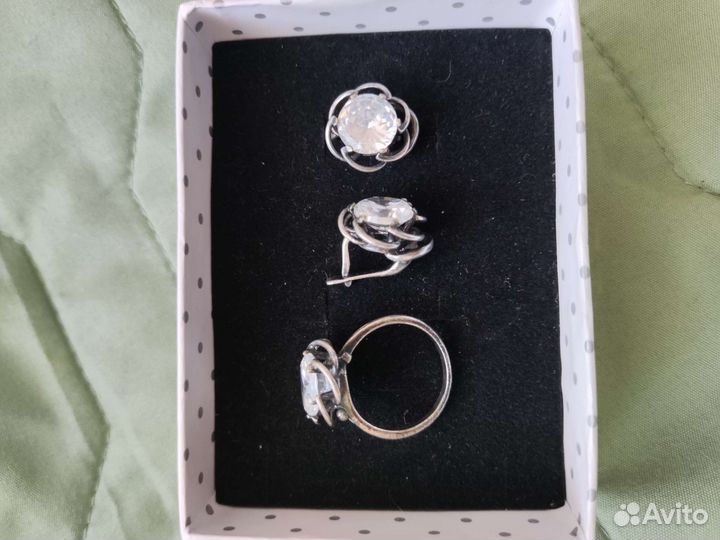 Серьги, кольцо горный хрусталь