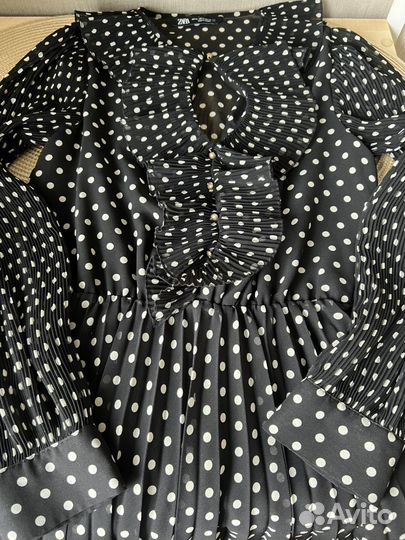 Платье Zara черное в белый горох XS