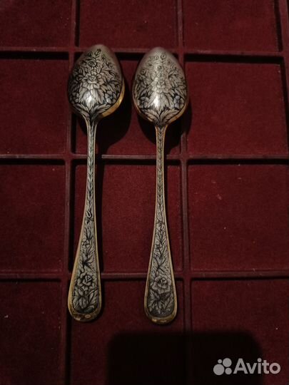 Десертные ложки Северная чернь серебро