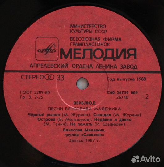 LP.Вячеслав Малежик / Саквояж – Верблюд - 1988