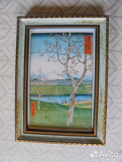 2 панно японские гравюры в красив рамке 12,5х17 см