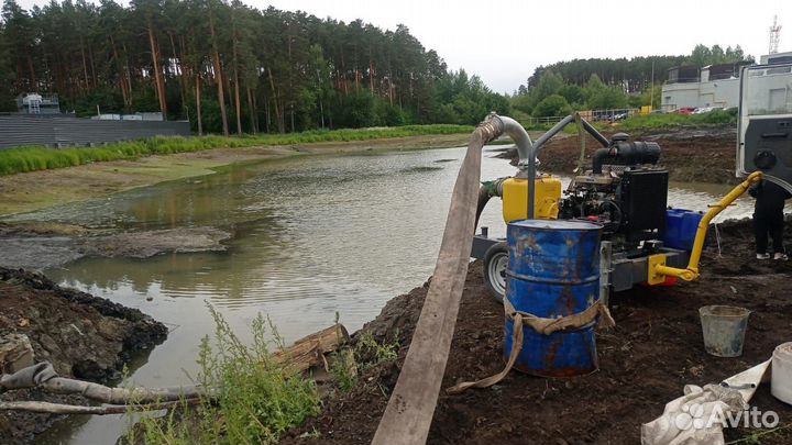 Аренда услуги мотопомпы, откачка воды и отведение