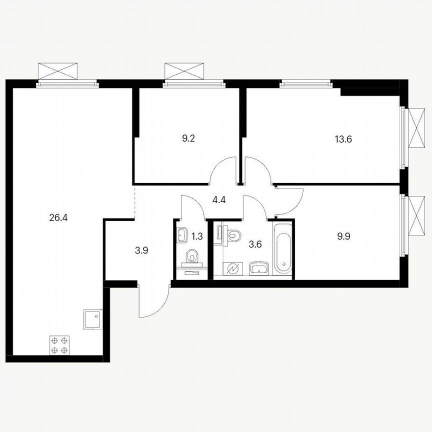 3-к. квартира, 73,3 м², 22/28 эт.