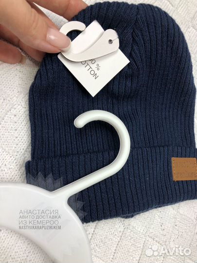Шапки вязанная синяя 74-80 новая