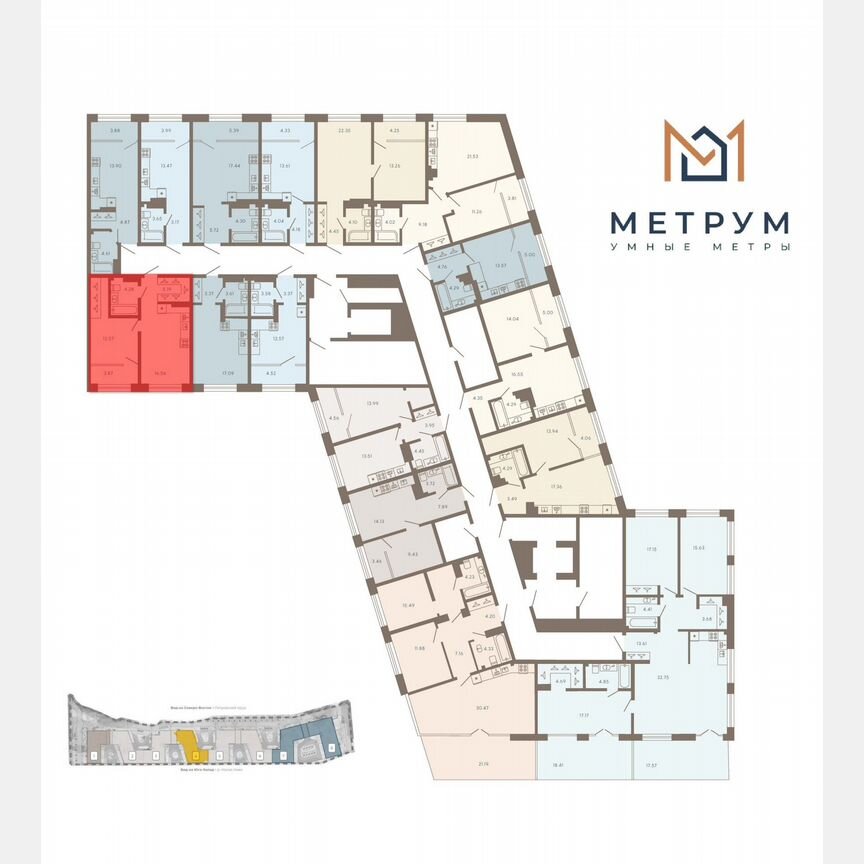 1-к. апартаменты, 42,6 м², 7/8 эт.
