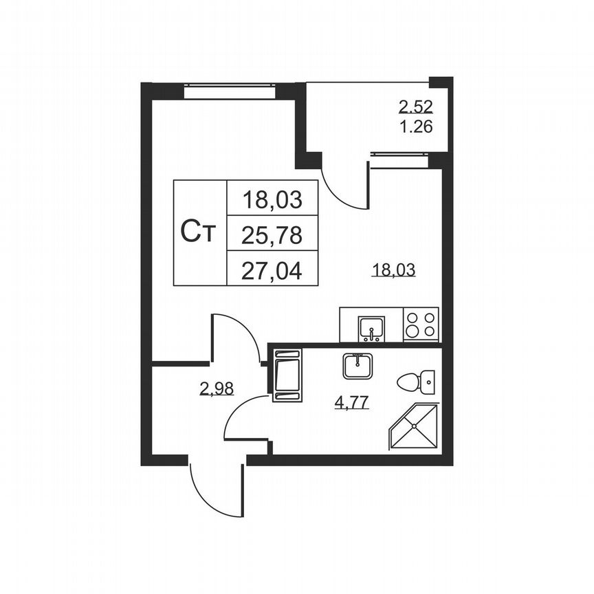 Квартира-студия, 27 м², 7/19 эт.