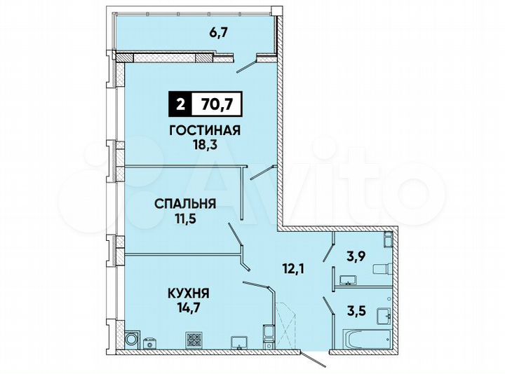 2-к. квартира, 70,7 м², 4/16 эт.