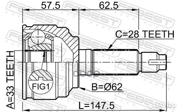 ШРУС наружный 33X62X28 mazda 6 GH 07- 0510052