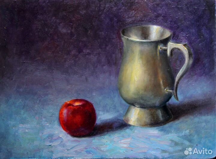 Картина маслом Натюрморт с Кружкой и нектарин