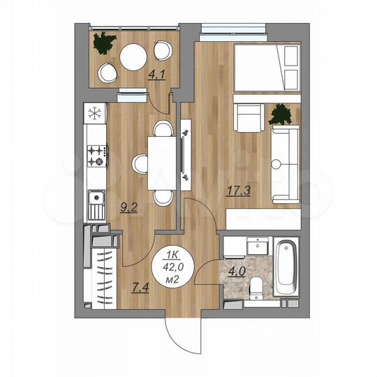 1-к. квартира, 42 м², 12/22 эт.