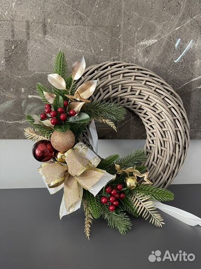 Новогодний Венок из ротанга