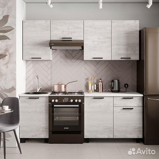 Кухня Сканди 2,0 метра Бетон пайн светлый