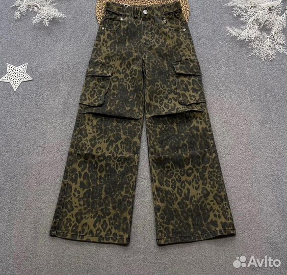 Детские джинсы палаццо леопард от 140 до 170