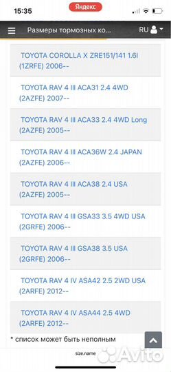 Тормозные колодки передние на toyota