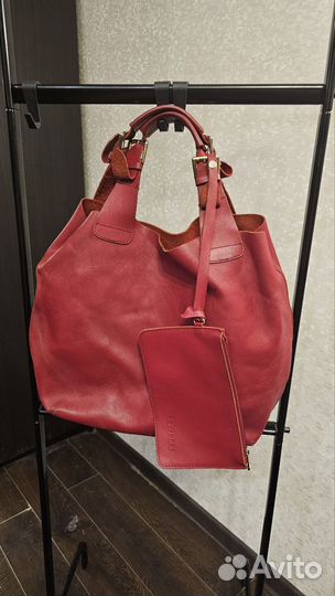 Сумка - шоппер женская кожаная красная
