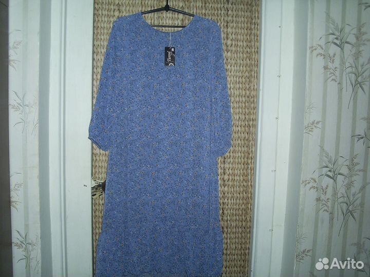 Платье р60-62вечернее голуб.шифон с цвет.(см.описа